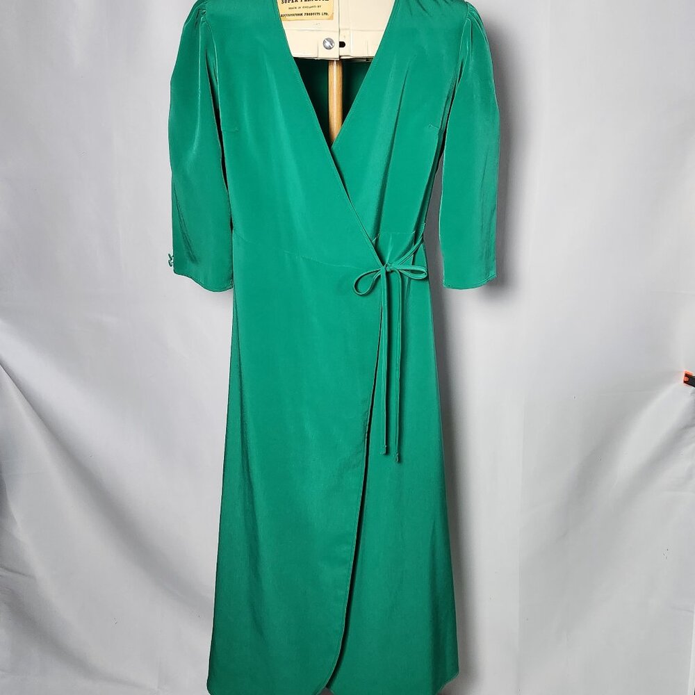 Topshop Green Faux-silk Long Wrap Dress